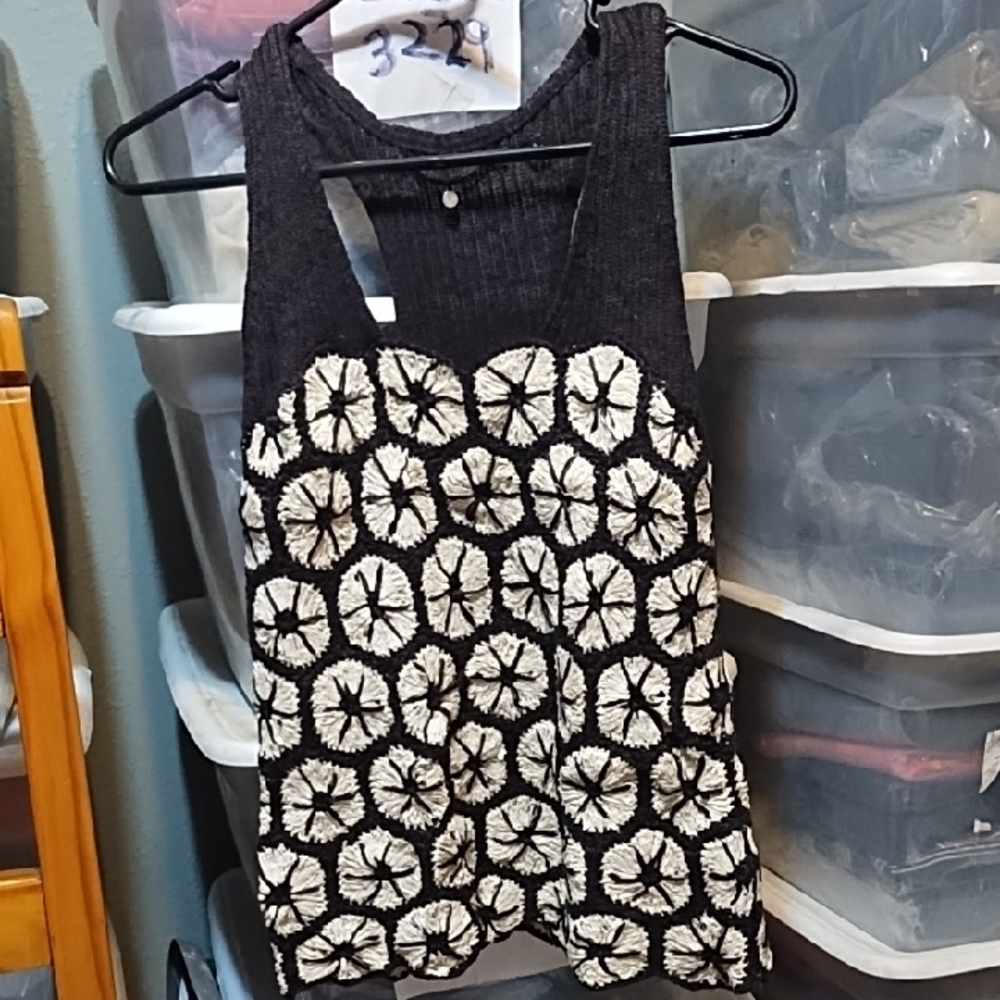 Knitted &Knotted Macrame Brown and White Sleeveless Top